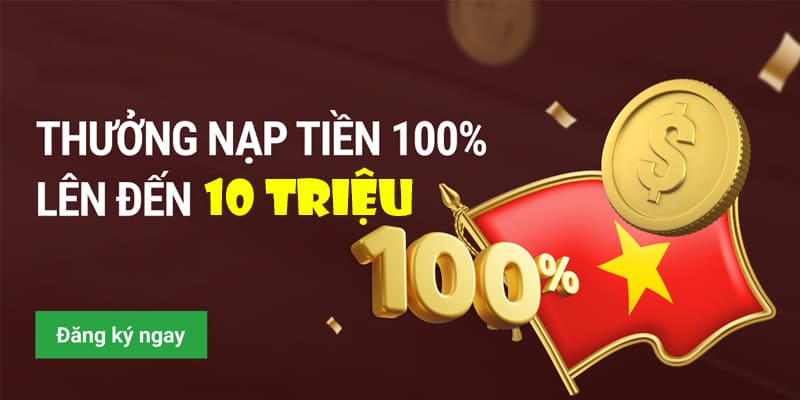 Khuyến mãi tặng 100% giá trị tiền nạp ở lần nạp thứ nhất